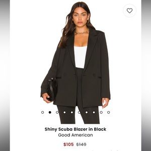 Good American Shiny Scuba Blazer 2.0 Black US 2 Medium Oversized Coat Jacket